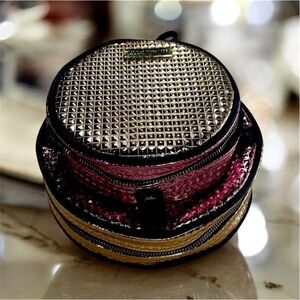 Ellen Tracey Gold and Pink stacked Cosmetic Case Duo  zipper and carry handle